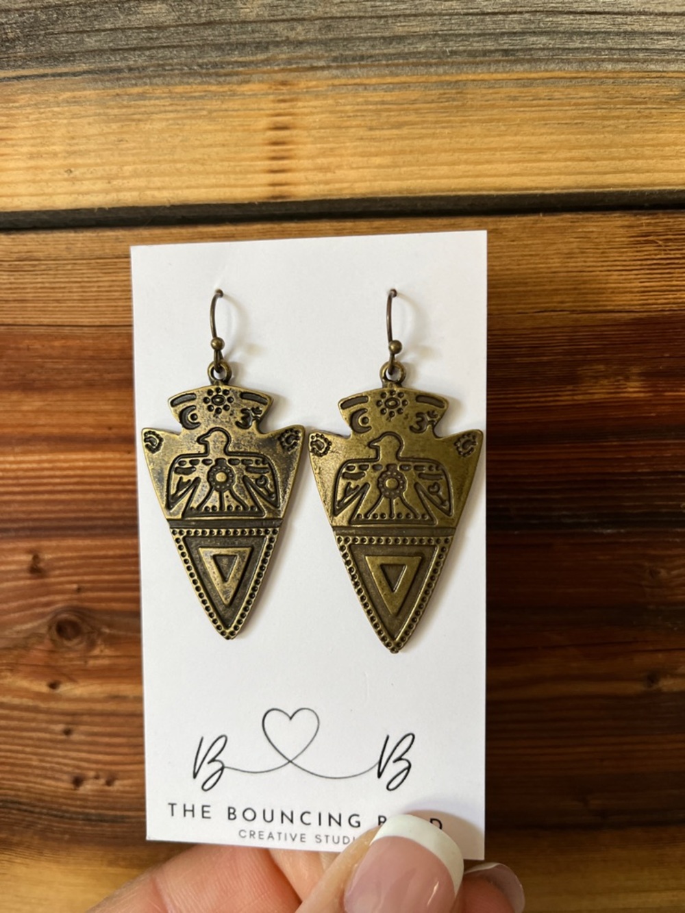 The Bouncing Bead Bronze Tribal Arrowhead Earrings